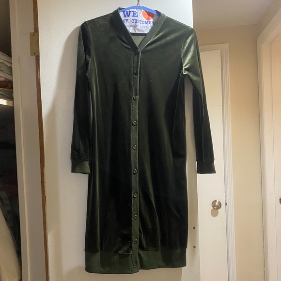 Dresses & Skirts - green velvet button through velvet dress